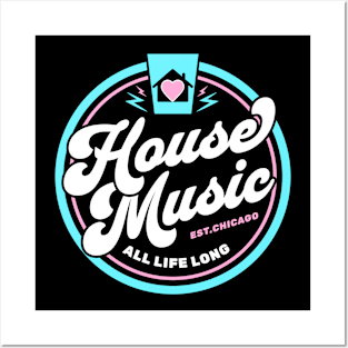 HOUSE MUSIC  - Circle Heart House Logo (pink/blue) Posters and Art